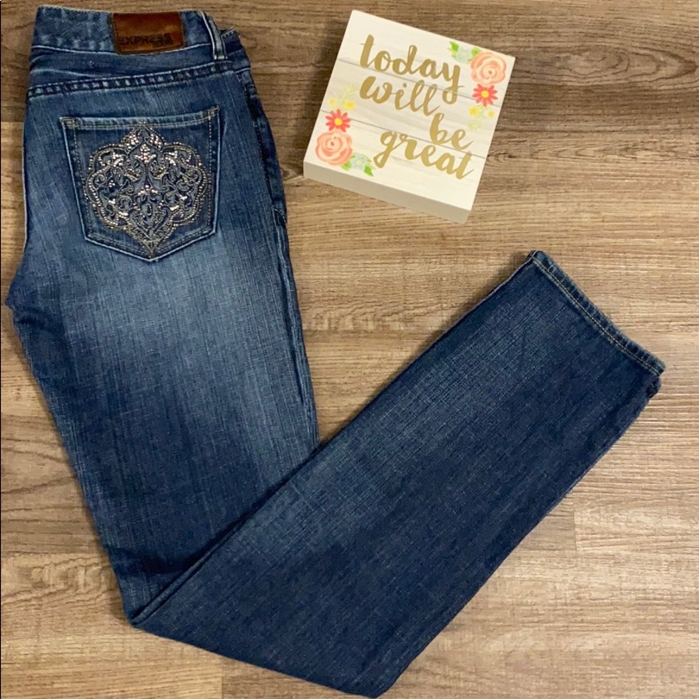 Express ‘Stella’ Embellished Pockets Skinny Jeans